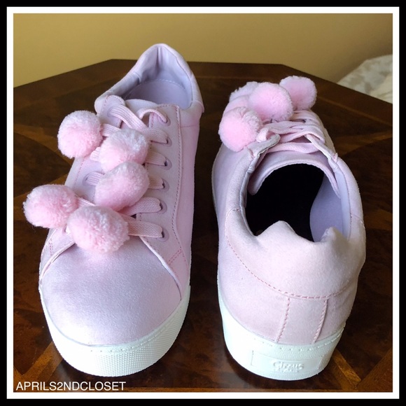 SAM EDELMAN PINK VEGAN SUEDE POM POM SNEAKERS A3C - Picture 6 of 8